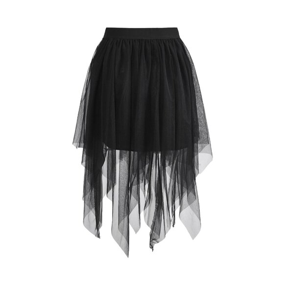 Black Handkerchief Hem Layered Tulle Skirt Halloween, Holiday Versatile - Picture 4 of 5